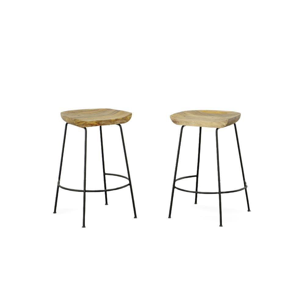 Carolina Living 24.5" Bryson Counter Height Barstool Natural/Black: Set of 2, Metal Frame, Fixed Height