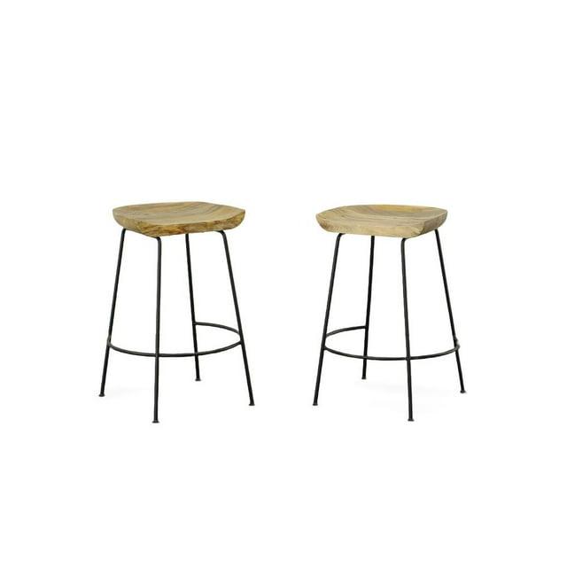 Carolina Living 24.5" Bryson Counter Height Barstool Natural/Black: Set of 2, Metal Frame, Fixed Height