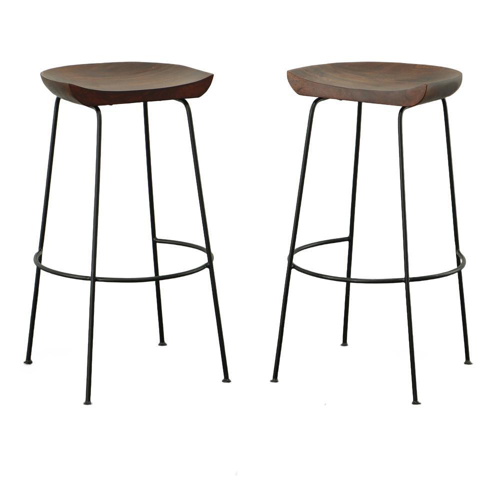 Diya Chestnut and Black Mango Wood Bar Stools, Set of 2