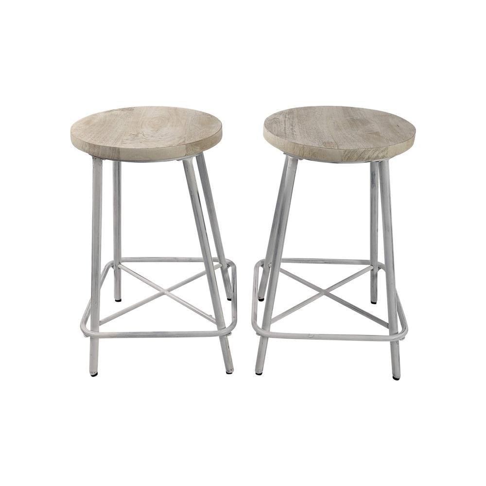 Carolina Living Set of 2 24" Inez Counter Height Barstools Whitewash: Industrial Design, Iron Frame
