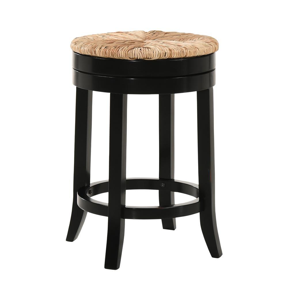 24 in. Irving Swivel Rush Seat Counter Stool, Antique Black