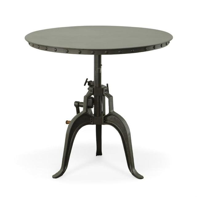Carolina Living Mundra Adjustable Crank Dining Table: Industrial Style, 30"-36" Height, Metal Frame, Seats 4