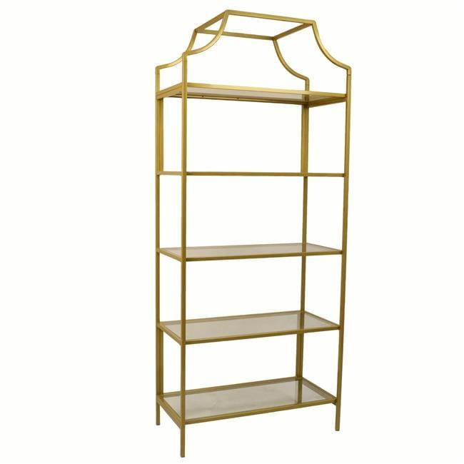 Palmer 72" Gold and Glass 5-Tier Bookcase