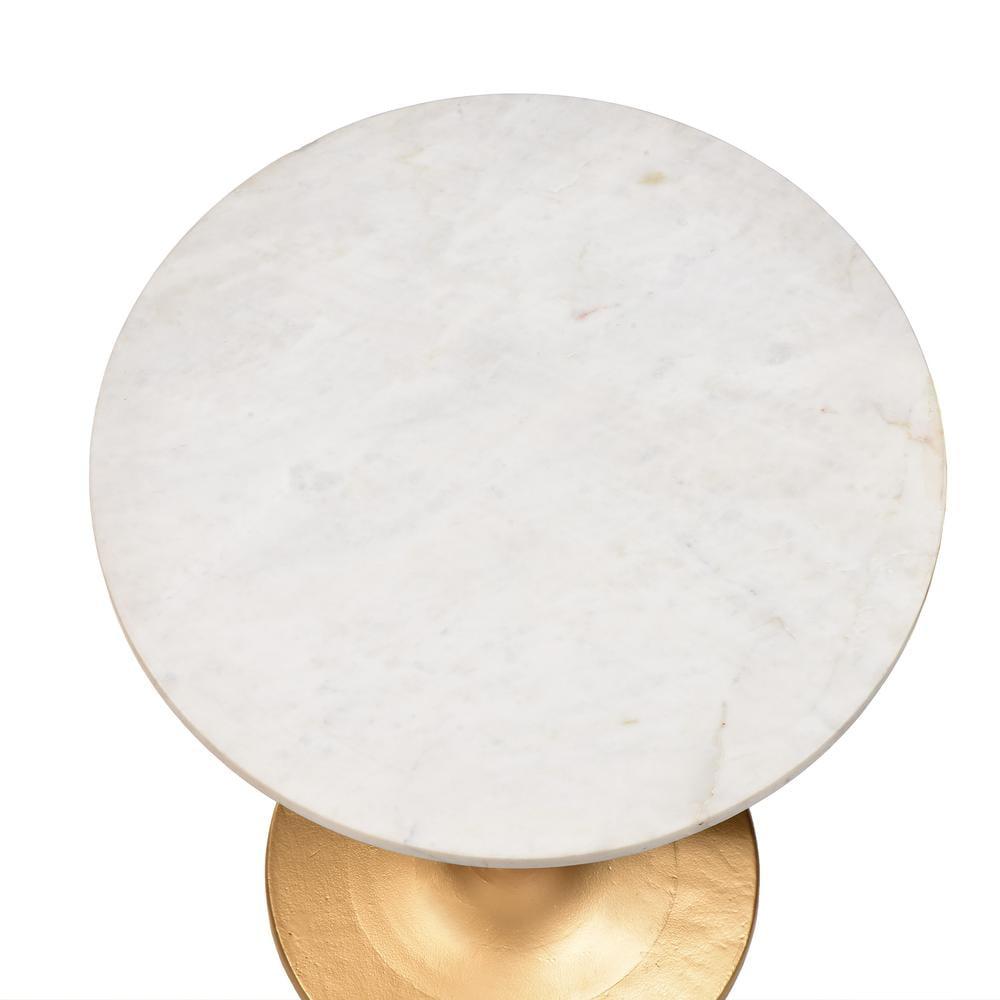 Piuma White Marble and Gold Round End Table