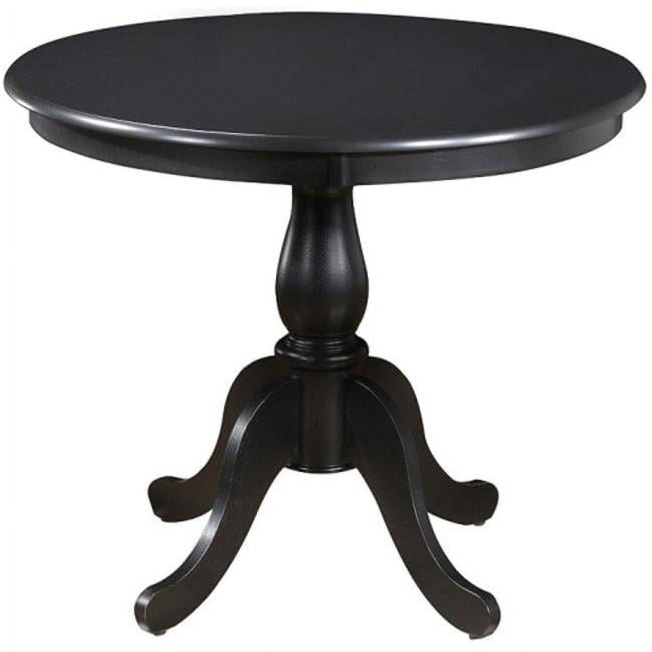 Classic Black Round Wood Dining Table with Pedestal Base