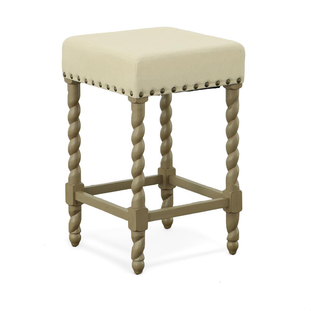 Carolina Living 24" Cadmus Counter Height Barstool Gray/Beige: Upholstered Seat, Antique Brass Nailhead Trim
