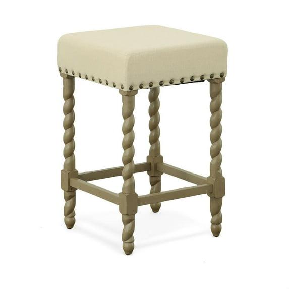 Carolina Living 24" Cadmus Counter Height Barstool Gray/Beige: Upholstered Seat, Antique Brass Nailhead Trim
