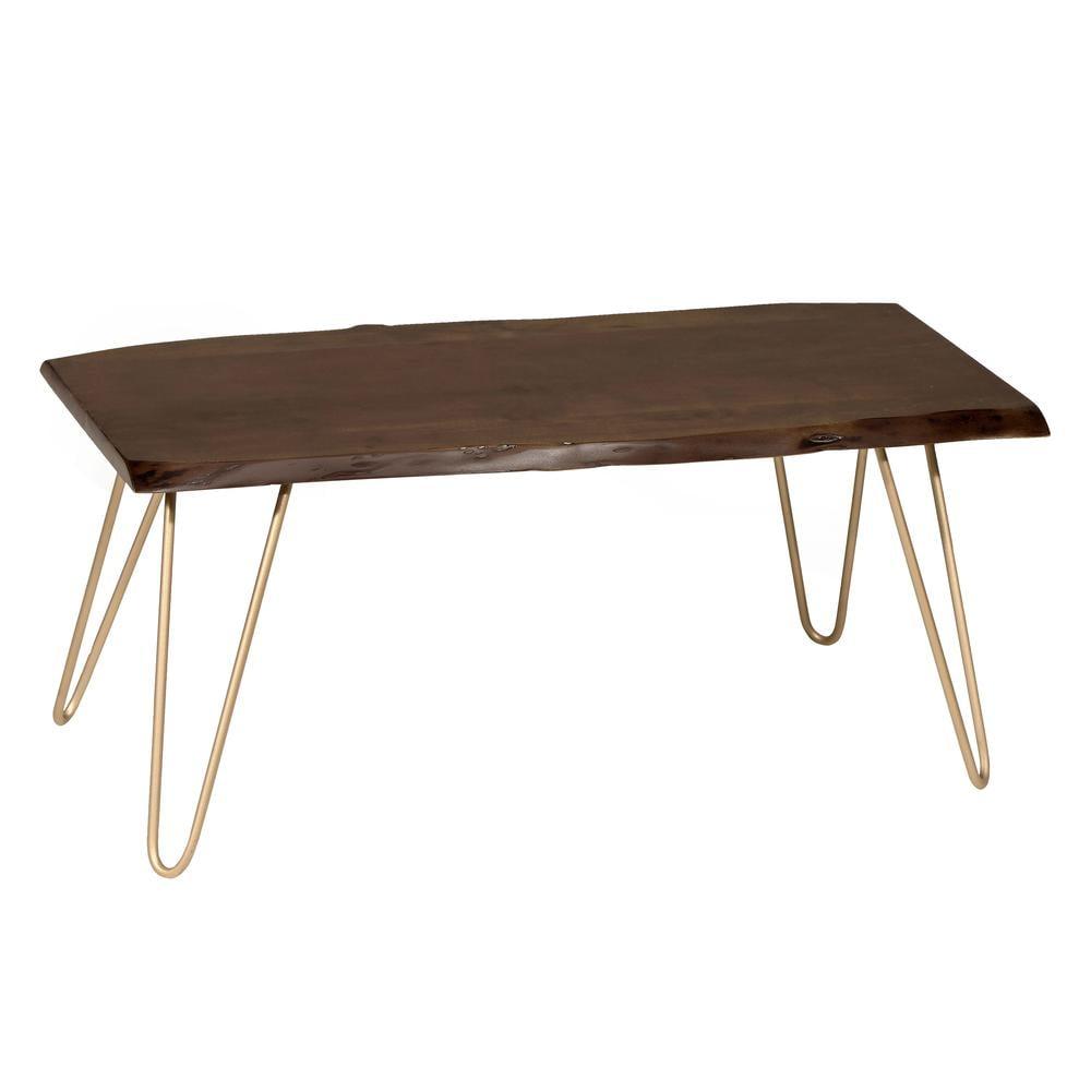 Seti Acacia Live Edge Rectangular Coffee Table in Elm and Gold