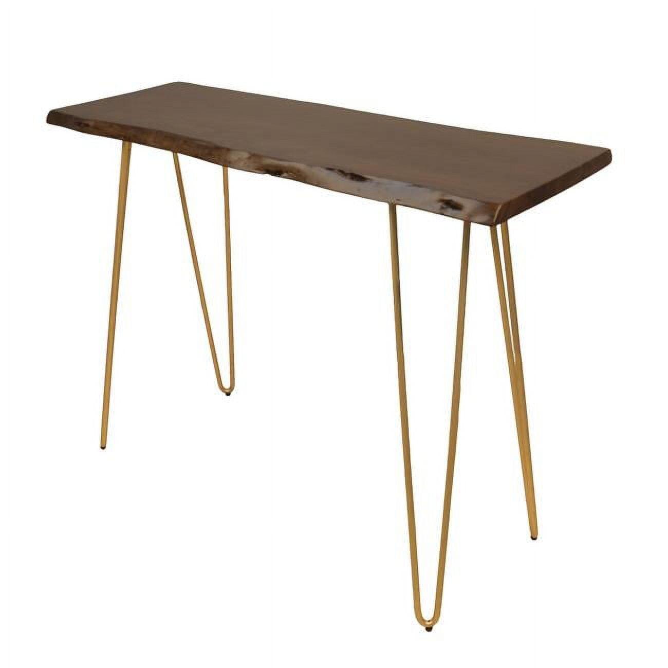 Seti Acacia Live Edge Elm & Gold Console Table with Storage