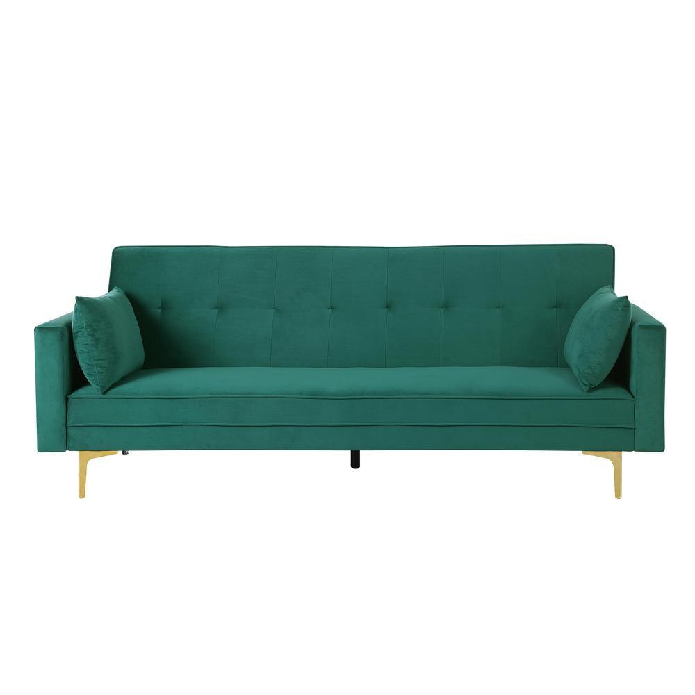 Plush Green Velvet 84'' Convertible Sleeper Sofa with Tufted Back