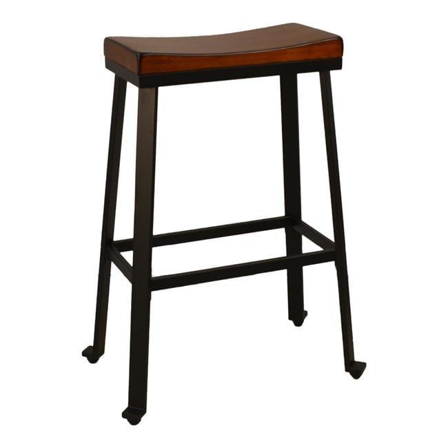 Chestnut and Black Saddle Seat Bar Stool with Iron Legs