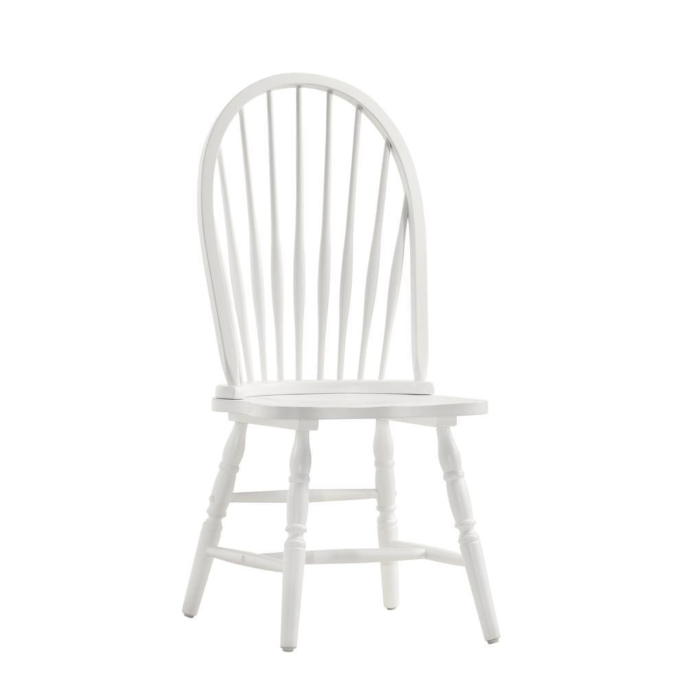 Traditional Pure White Windsor High-Back Side Chair in Wood