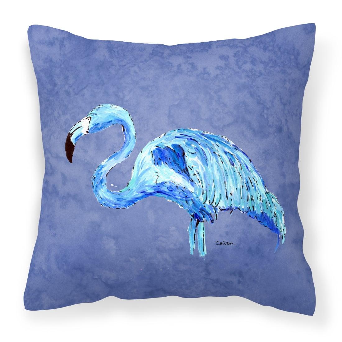 Carolines Treasures 8873PW1414 Flamingo On Slate Blue   Canvas Fabric Decorative Pillow 14Hx14W multicolor