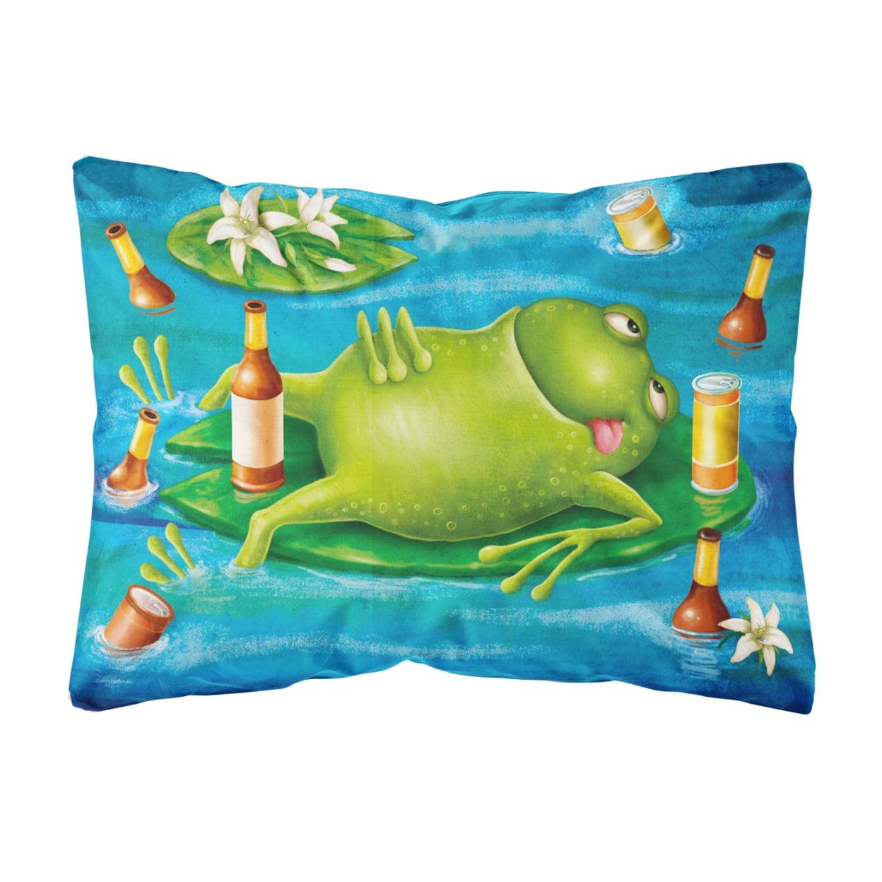 Carolines Treasures APH0093PW1216 Frog Drinking Beer Fabric Decorative Pillow  12H x16W multicolor