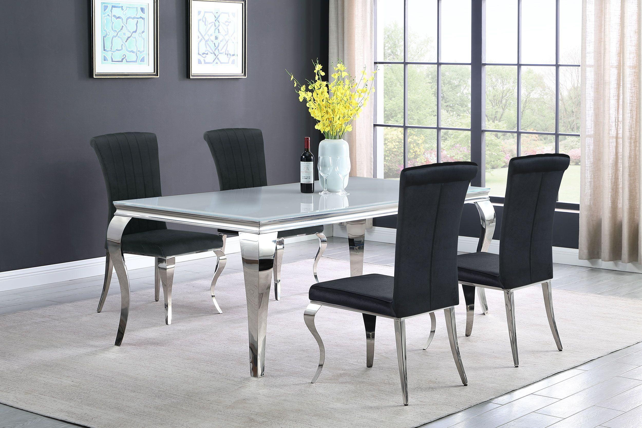 Carone Black Velvet and Chrome 5-Piece Dining Set