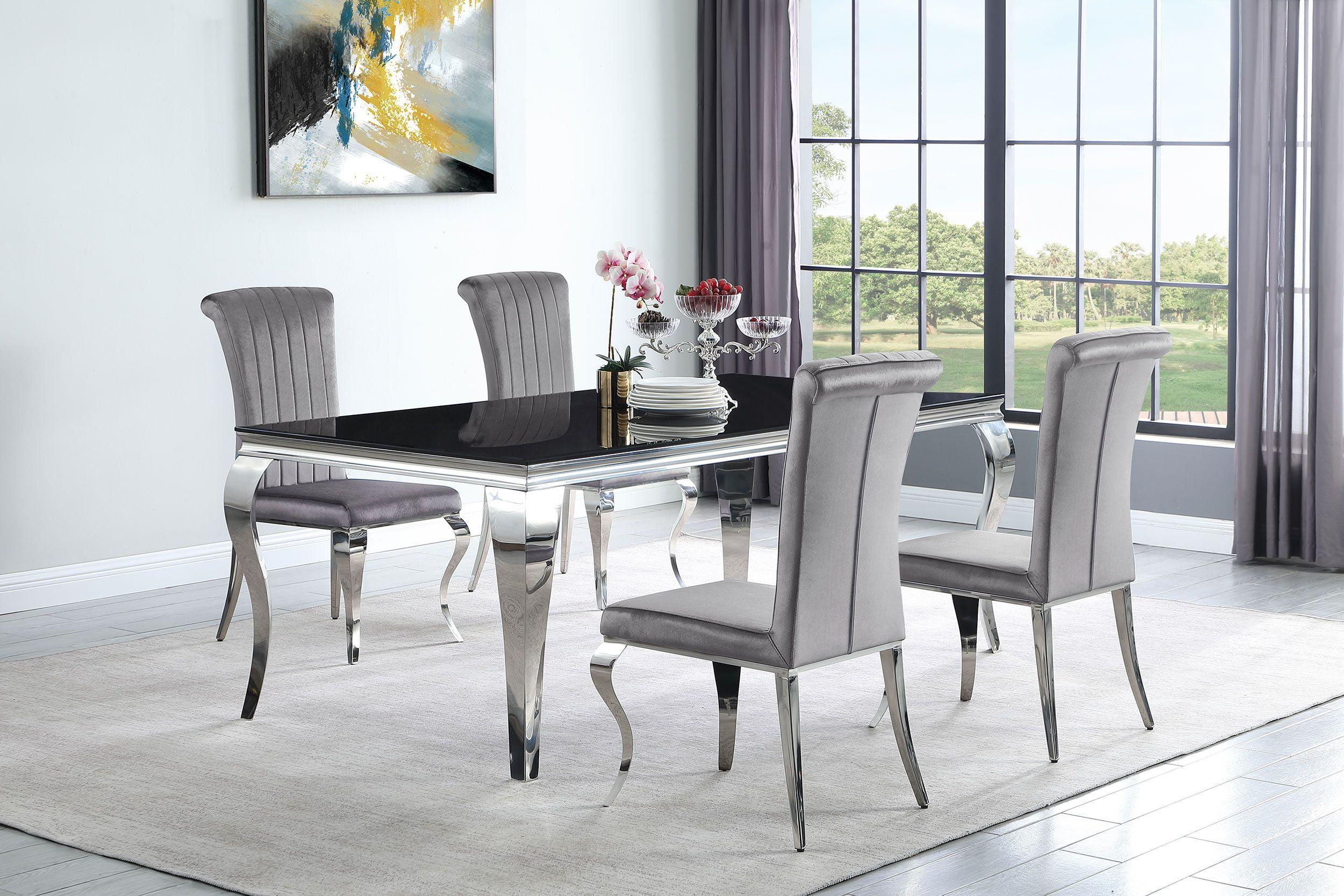 Carone 5-Piece Dining Set with Grey Velvet Chairs and Glass Table