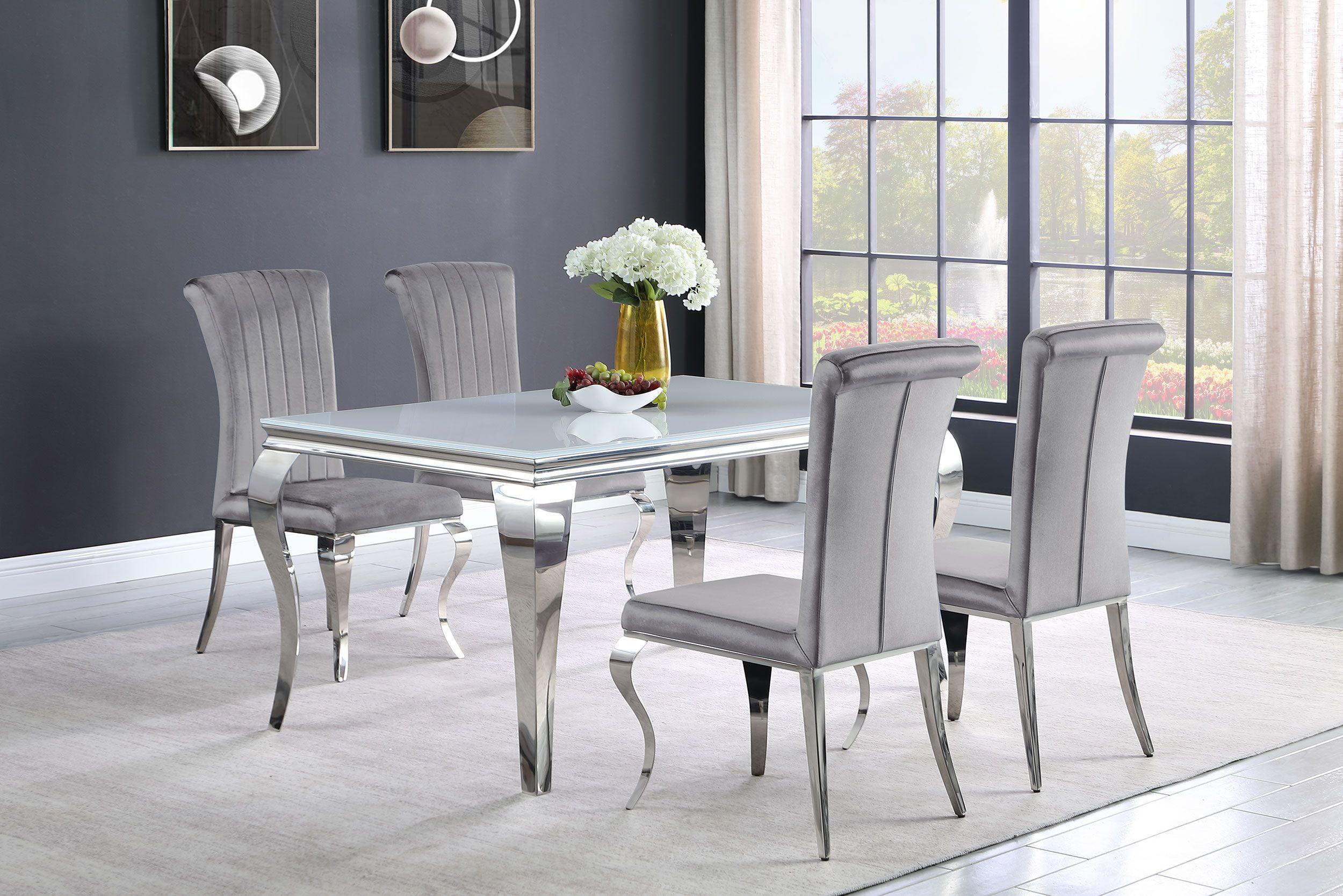 Gray and Chrome 5-Piece Dining Set with Velvet Chairs