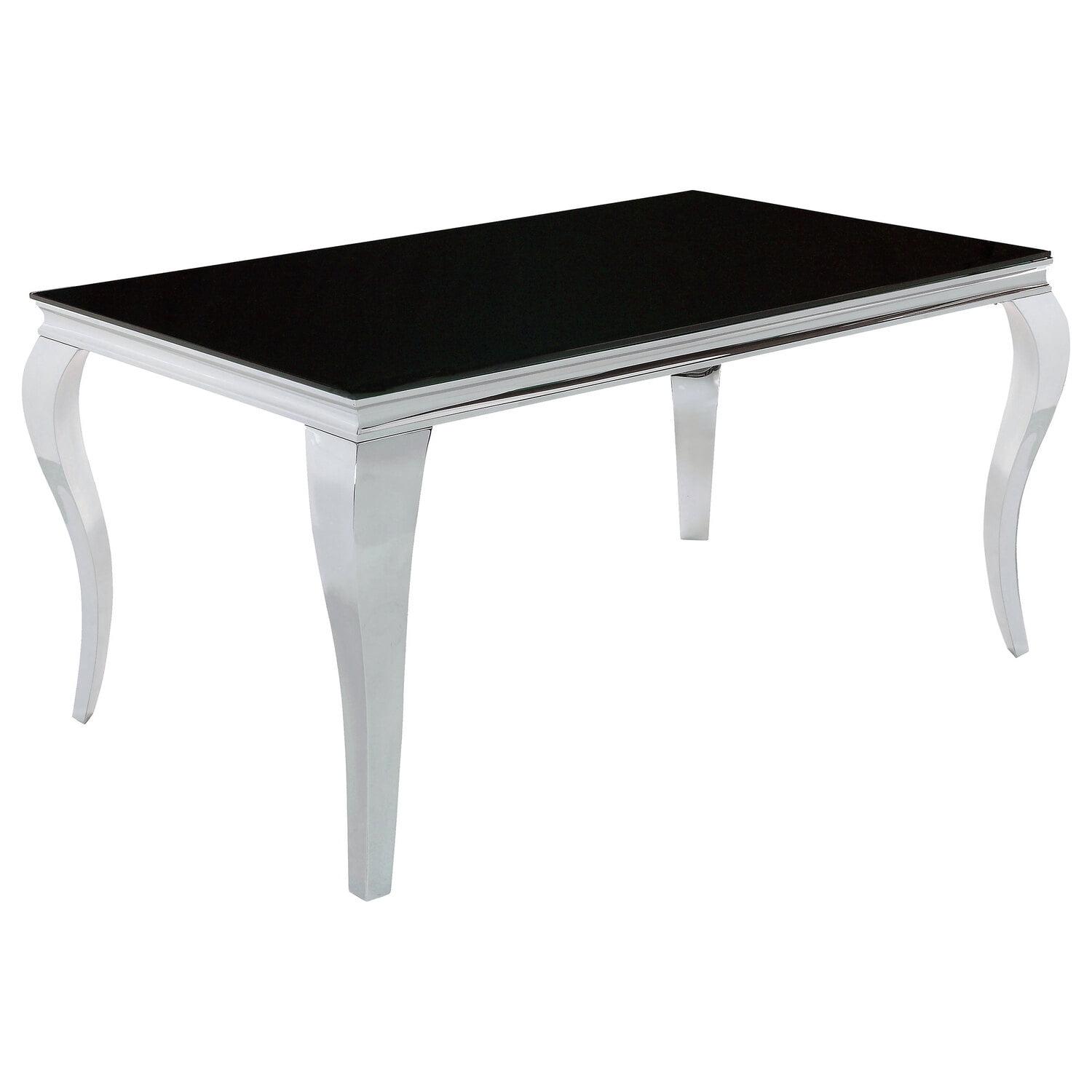 Elegant Silver Glass Rectangular Dining Table with Stainless Steel Legs