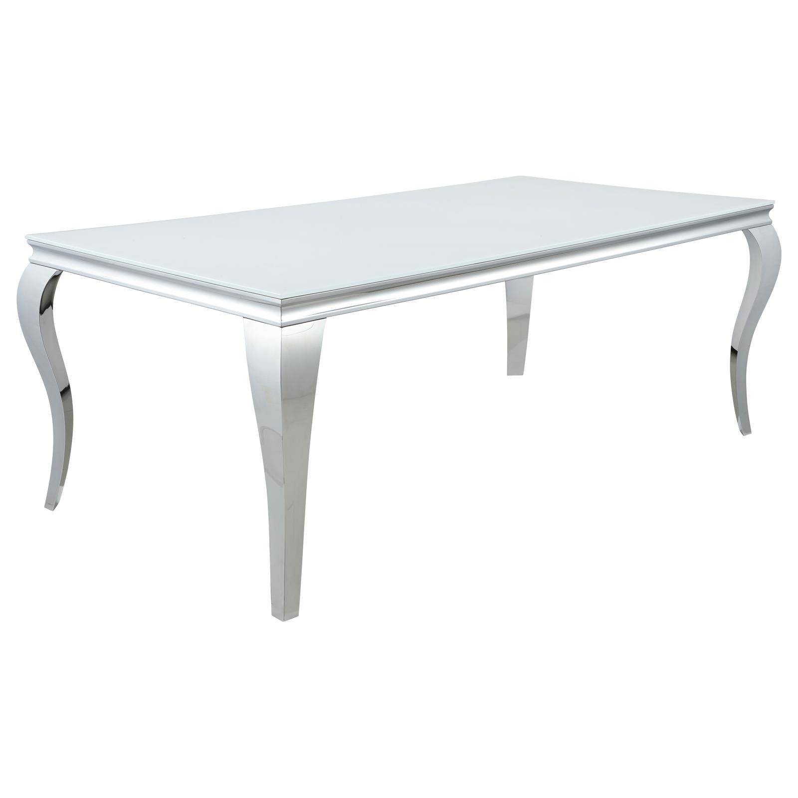 Elegant 41.5" x 80.75" Silver Glass Top Dining Table with Chrome Cabriole Legs