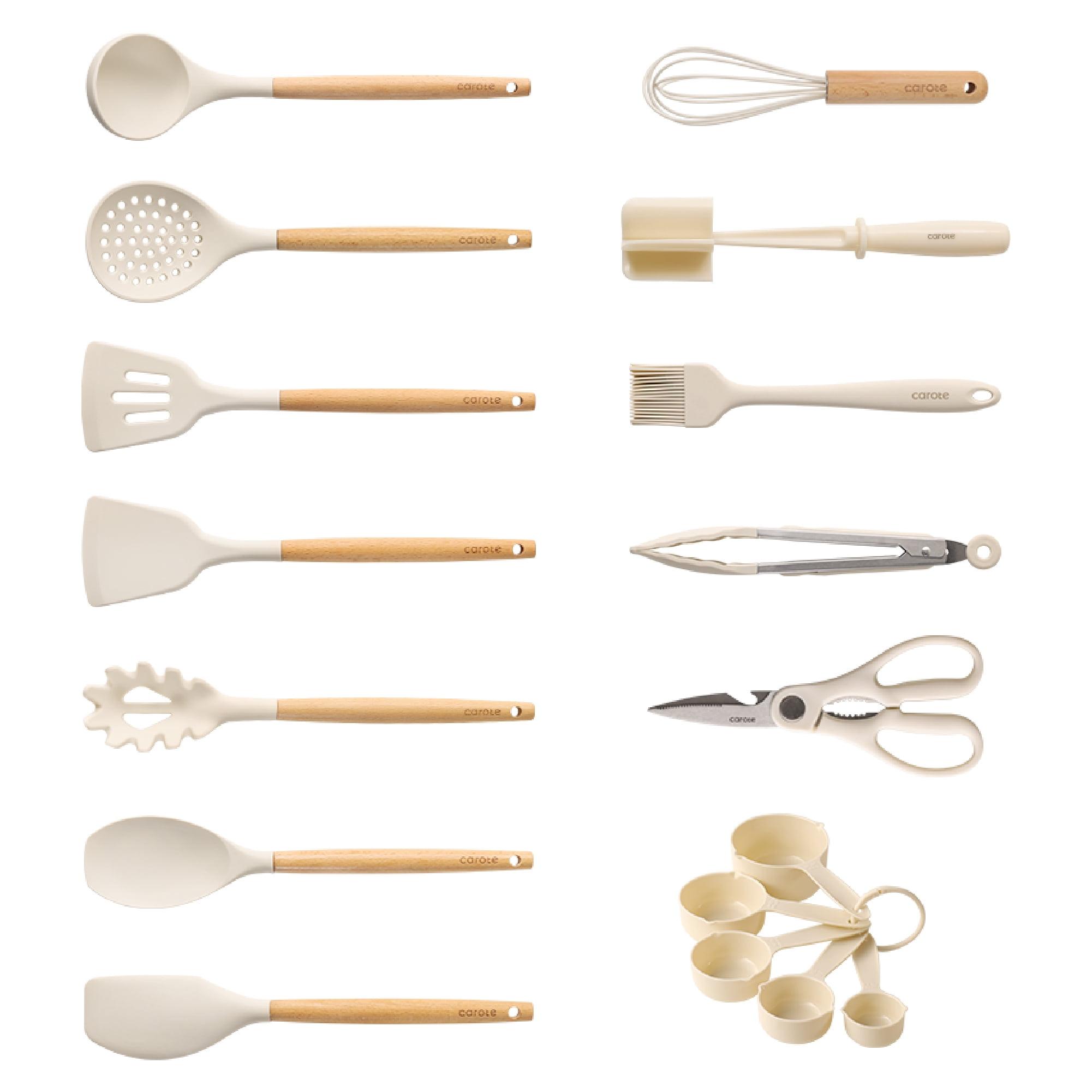 Carote 17-Piece Silicone and Wood Cooking Utensil Set, Heat-Resistant, Safe for Nonstick Cookware