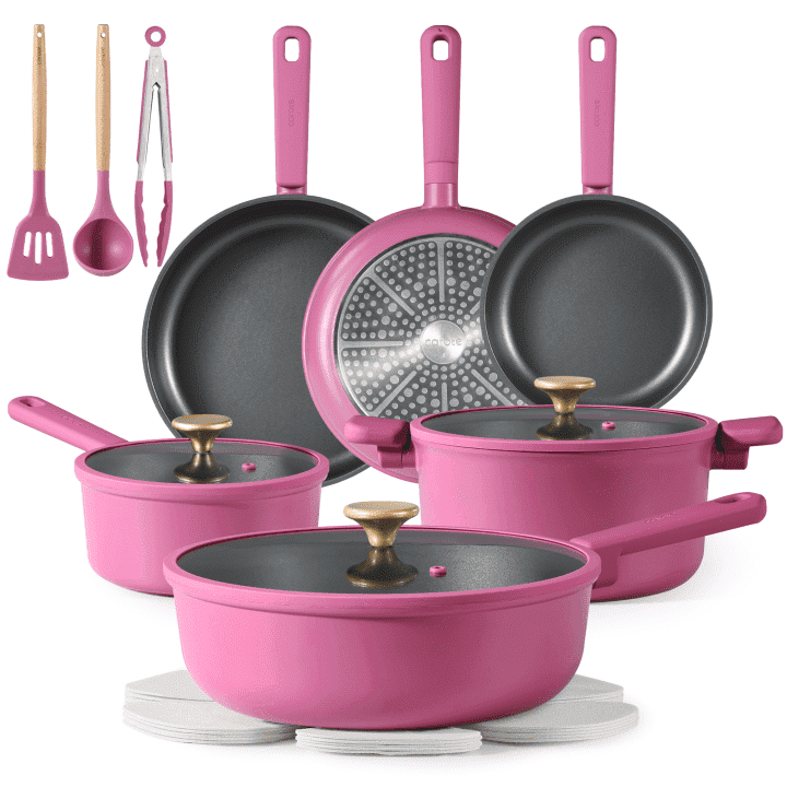 CAROTE 16pcs Nonstick Cookware set, Pots and Pans, Premium Induction Cookware, Durable & Easy to Clean, Large Frying Pan, Rose Pink