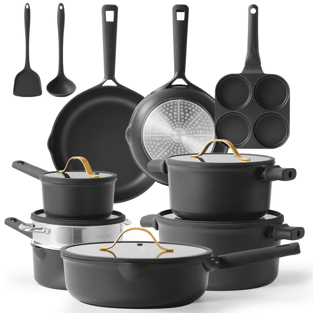 Carote 16 Pcs Nonstick Cookware Sets, Premium Pots and Pans Set, Easy to Clean, Grey and Gold