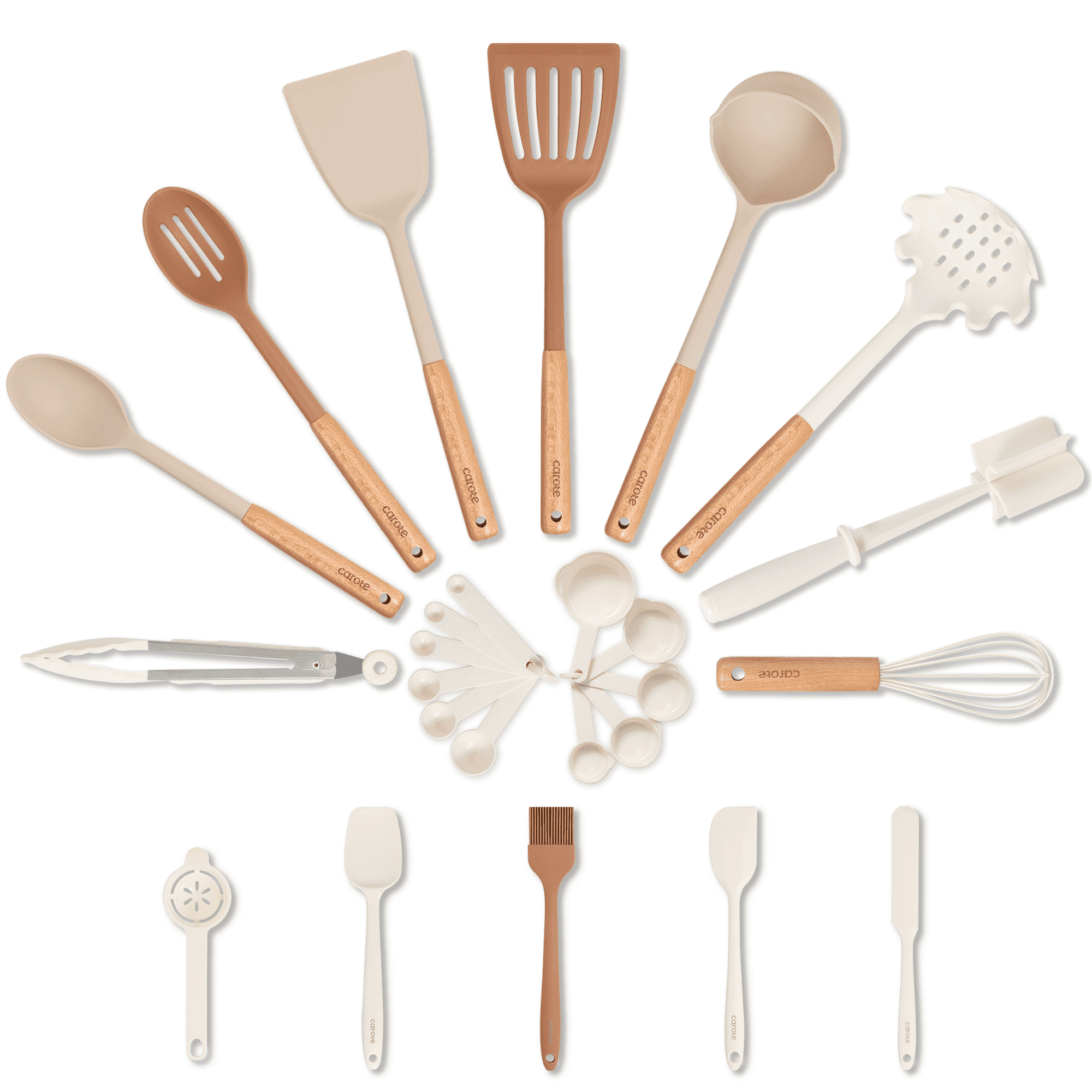 Carote 26Pcs Silicone Kitchen Utensil Sets, Extra Large Nonstick Cooking Utensil Set, White and Pink