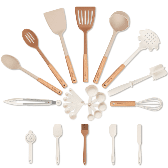 Carote 26Pcs Silicone Kitchen Utensil Sets, Extra Large Nonstick Cooking Utensil Set, White and Pink