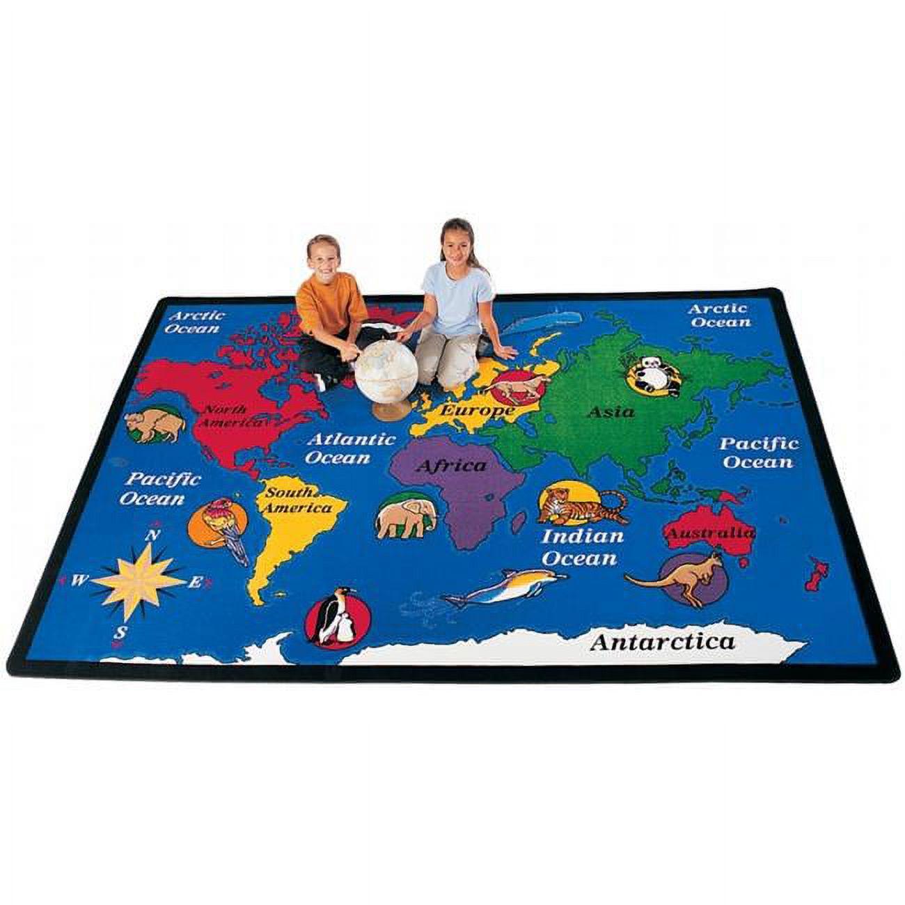 Carpets for Kids World Explorer Geography Map Premium Tufted Blue Area Rug