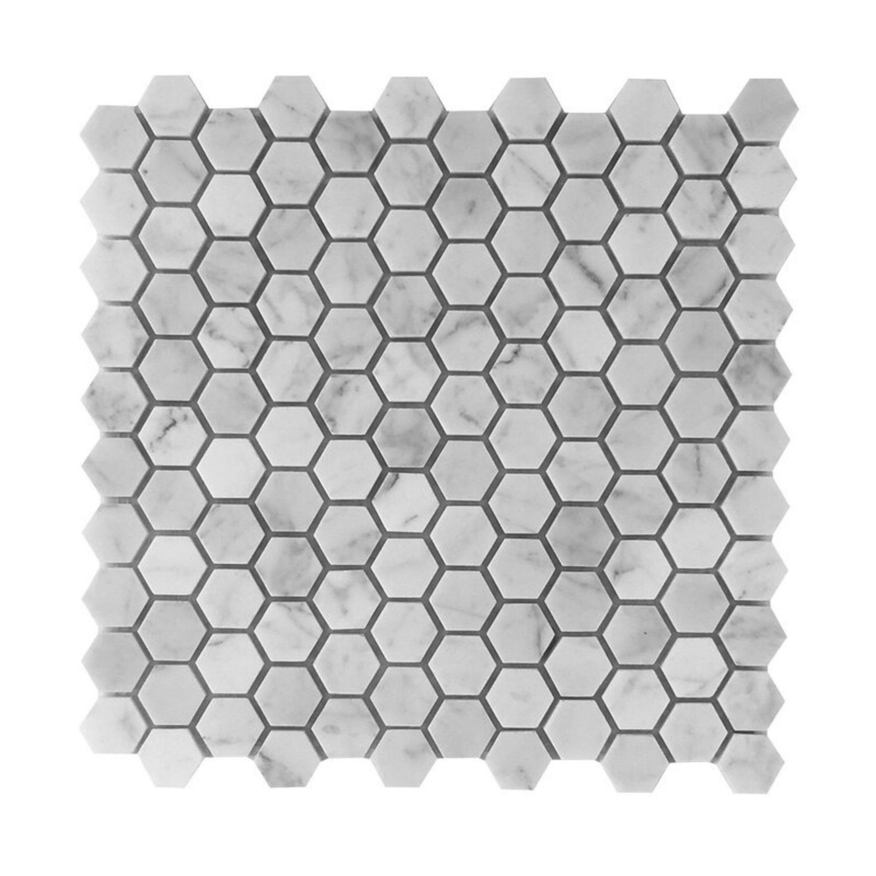 Carrara Marble Hexagon Mosaic Backsplash Tile, 12"x12"