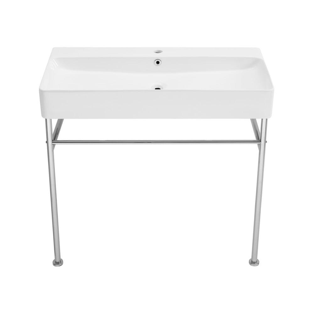 Carre 36" White Ceramic Console Sink with Chrome Legs