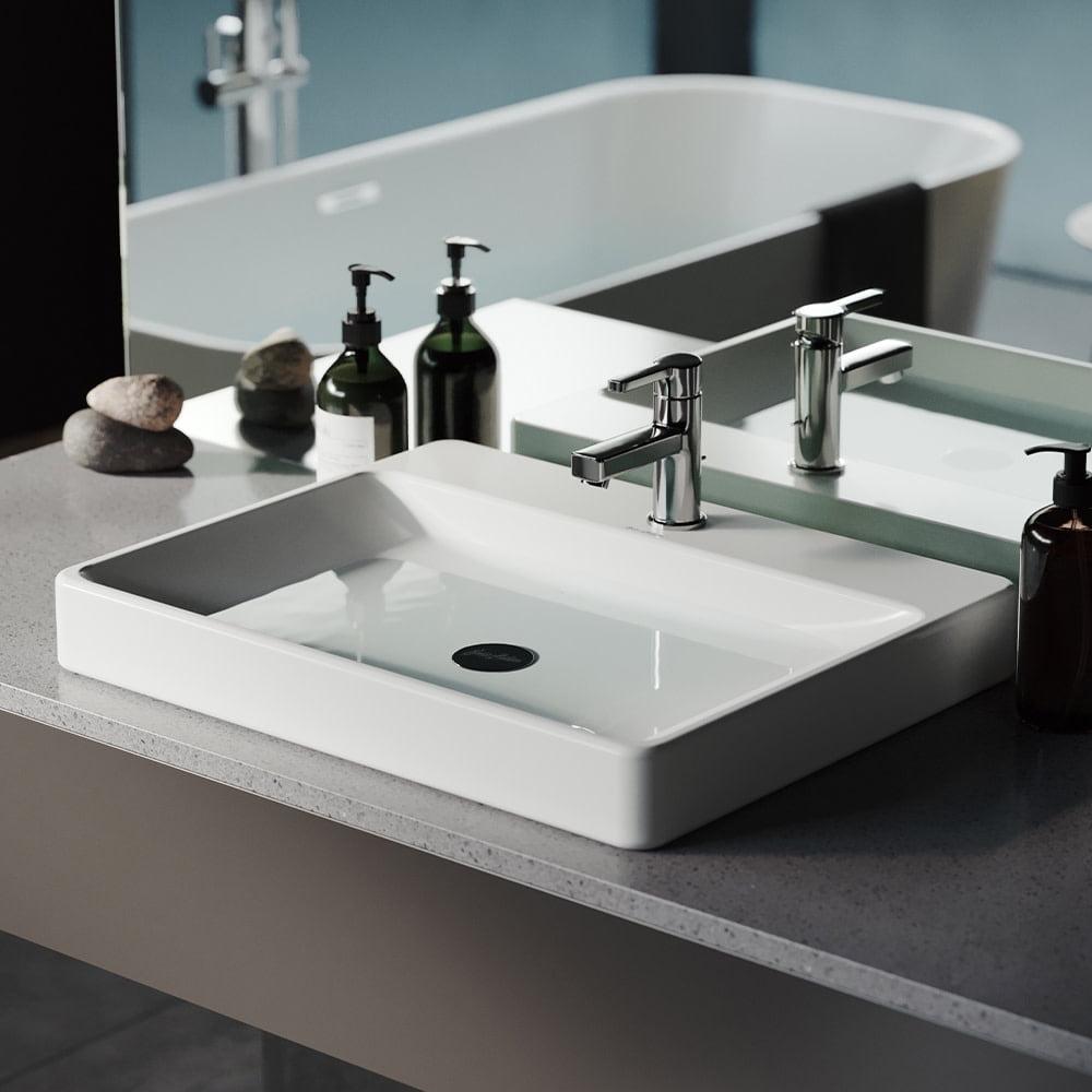 Glossy White Large Rectangular Ceramic Vessel Sink