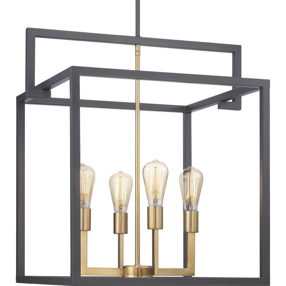 Blakely Graphite and Brass 4-Light Geometric Pendant