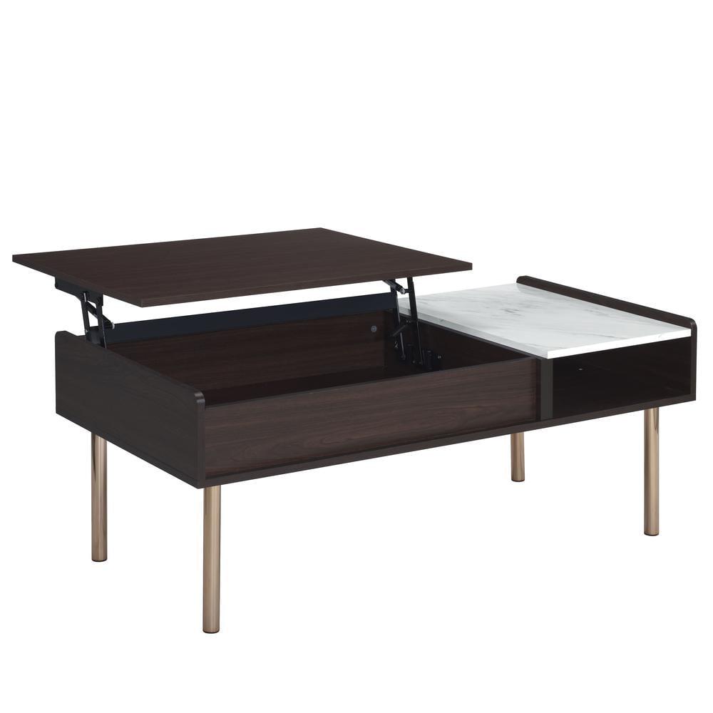 Contemporary Walnut & White Marble Lift-Top Coffee Table