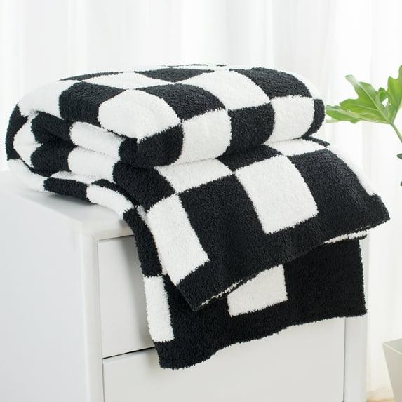 Carriediosa Black Checkered Throw Blanket 50" x 60", Fuzzy Fluffy Throws for Couch Bed