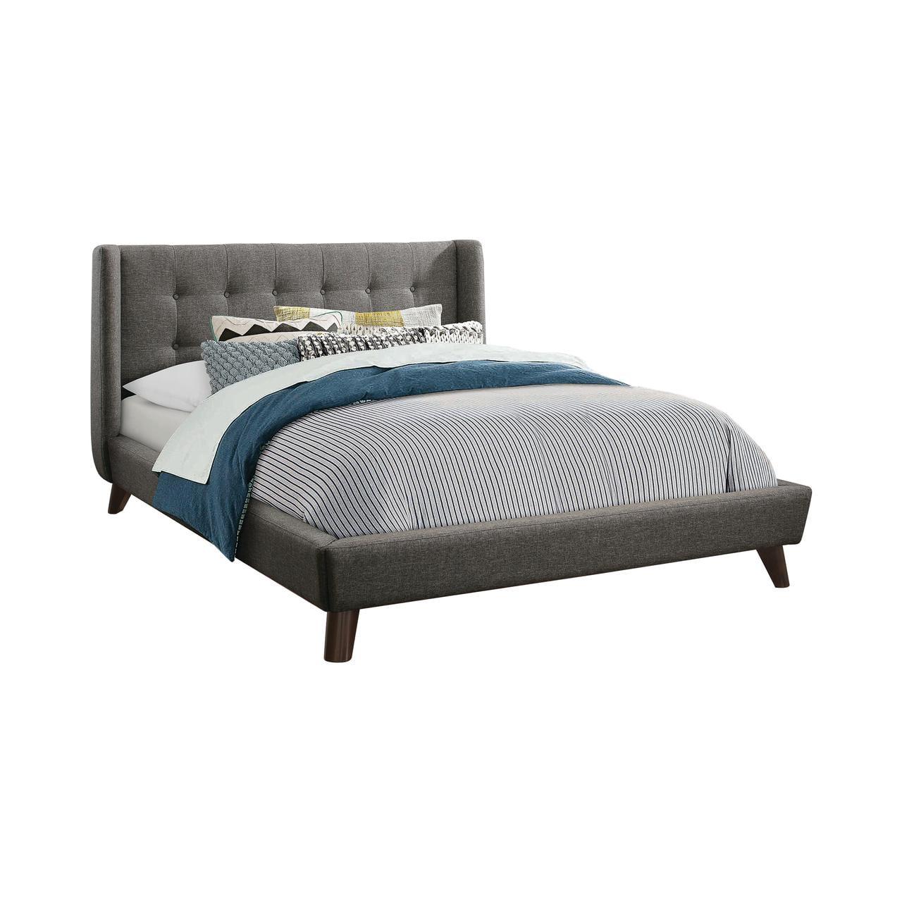 Modern Grey Fabric Tufted Wingback California King Bed with Wood Frame