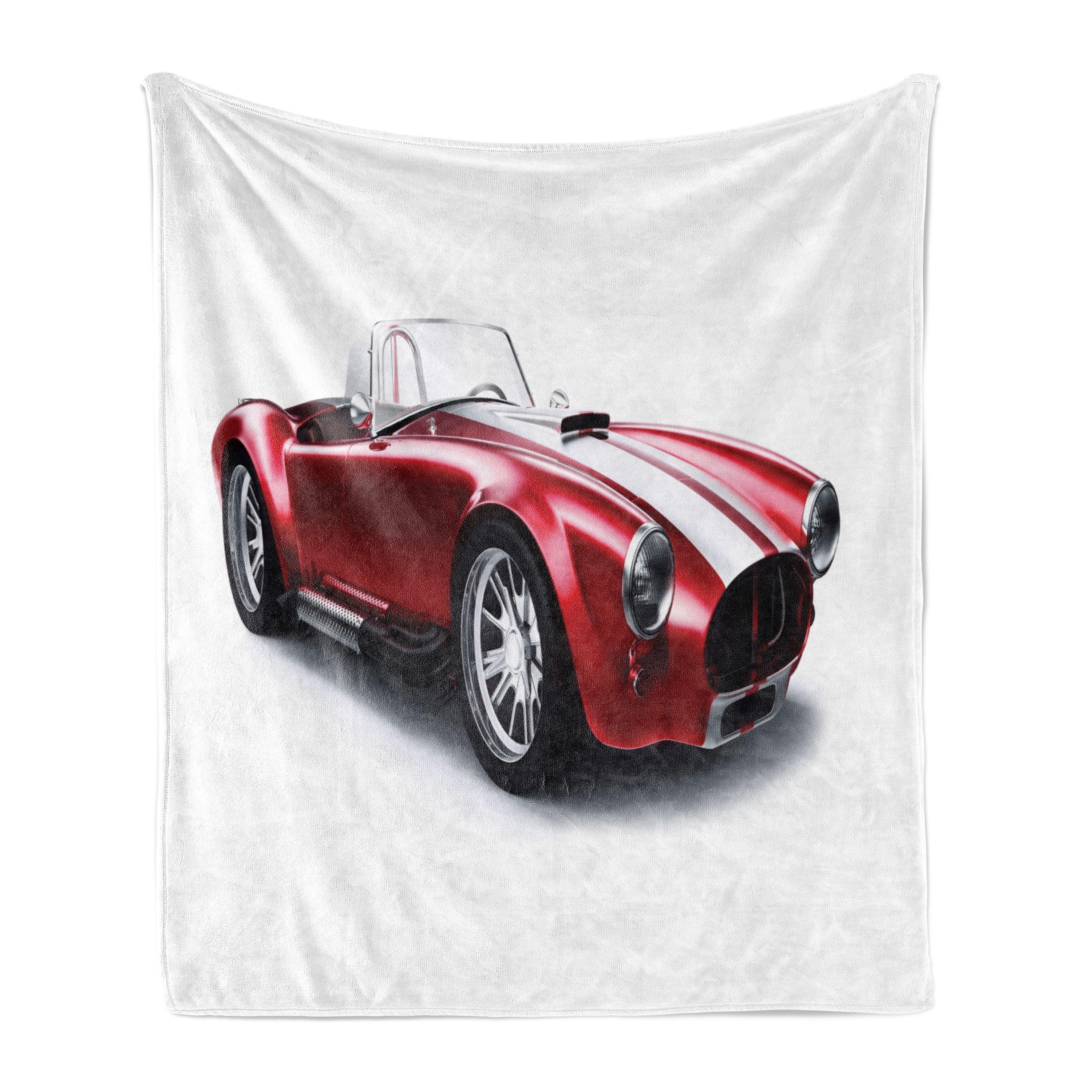Ambesonne Ambesonne Cars Fleece Throw Blanket Old Fashioned Vintage Artwork Red