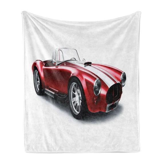 Ambesonne Ambesonne Cars Fleece Throw Blanket Old Fashioned Vintage Artwork Red