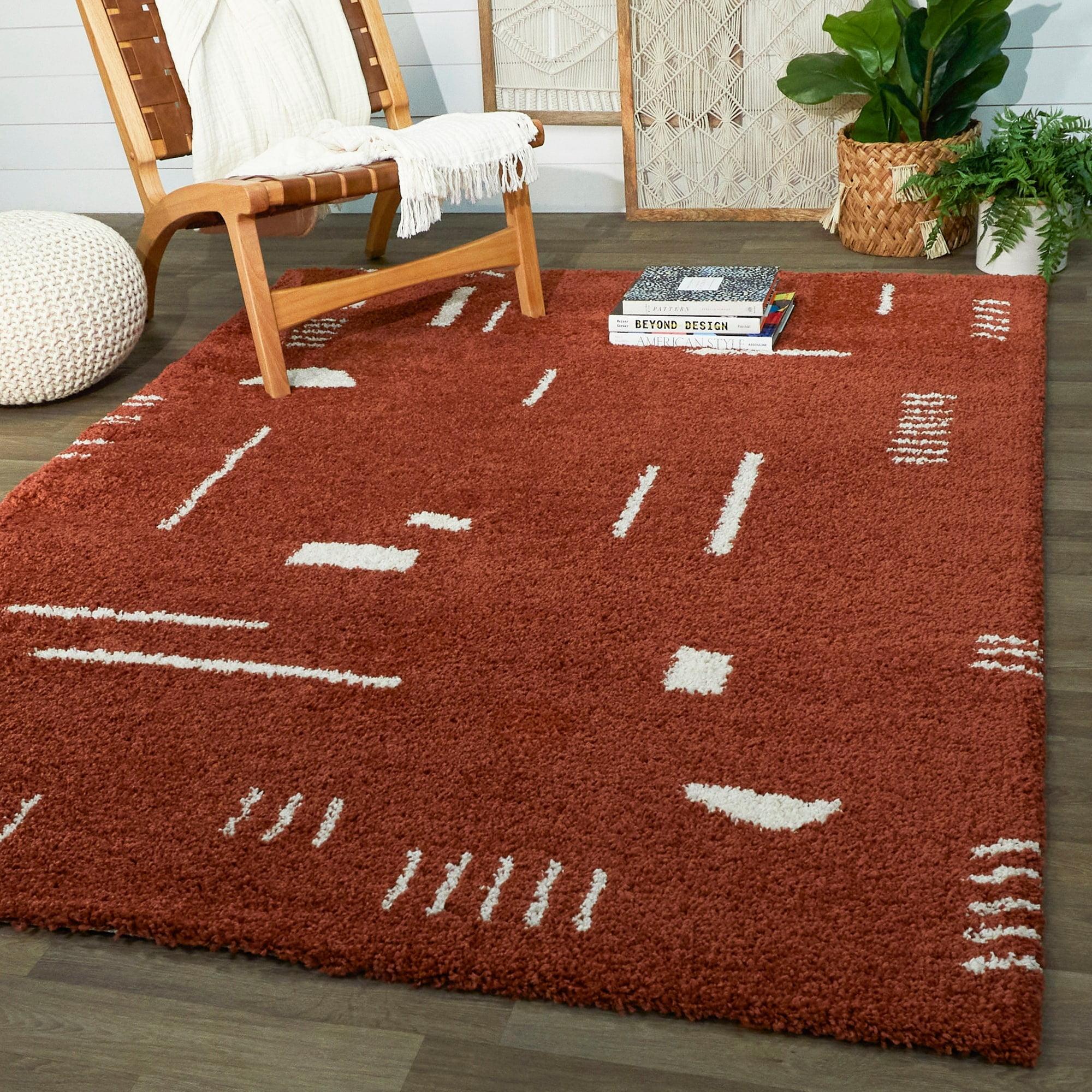 Carson Rustic Shag Rectangle Rug in Rust & Cream 5'3" x 7'