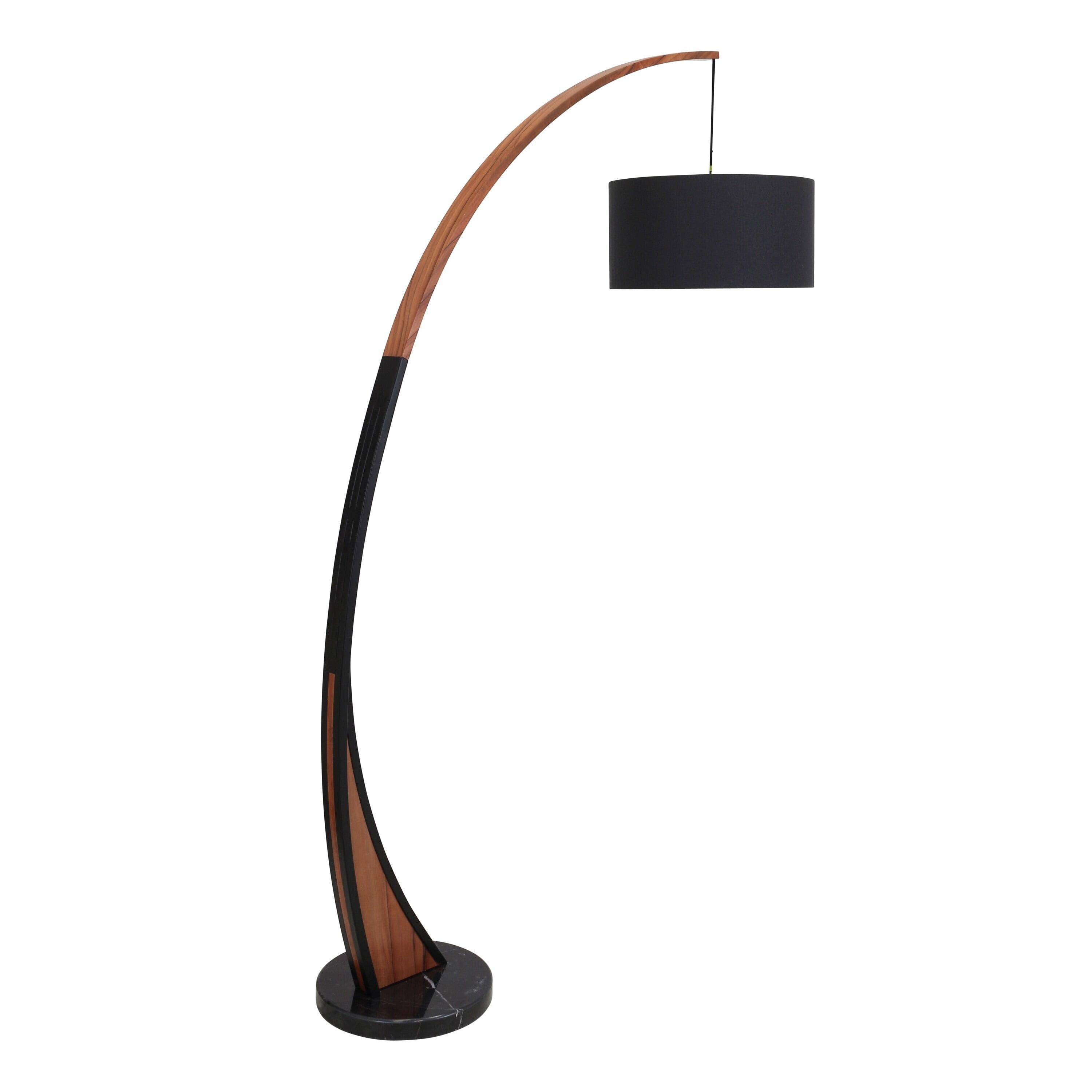 LumiSource 74" Robyn Mid-Century Modern Floor Lamp Walnut Wood and Black Linen Shade