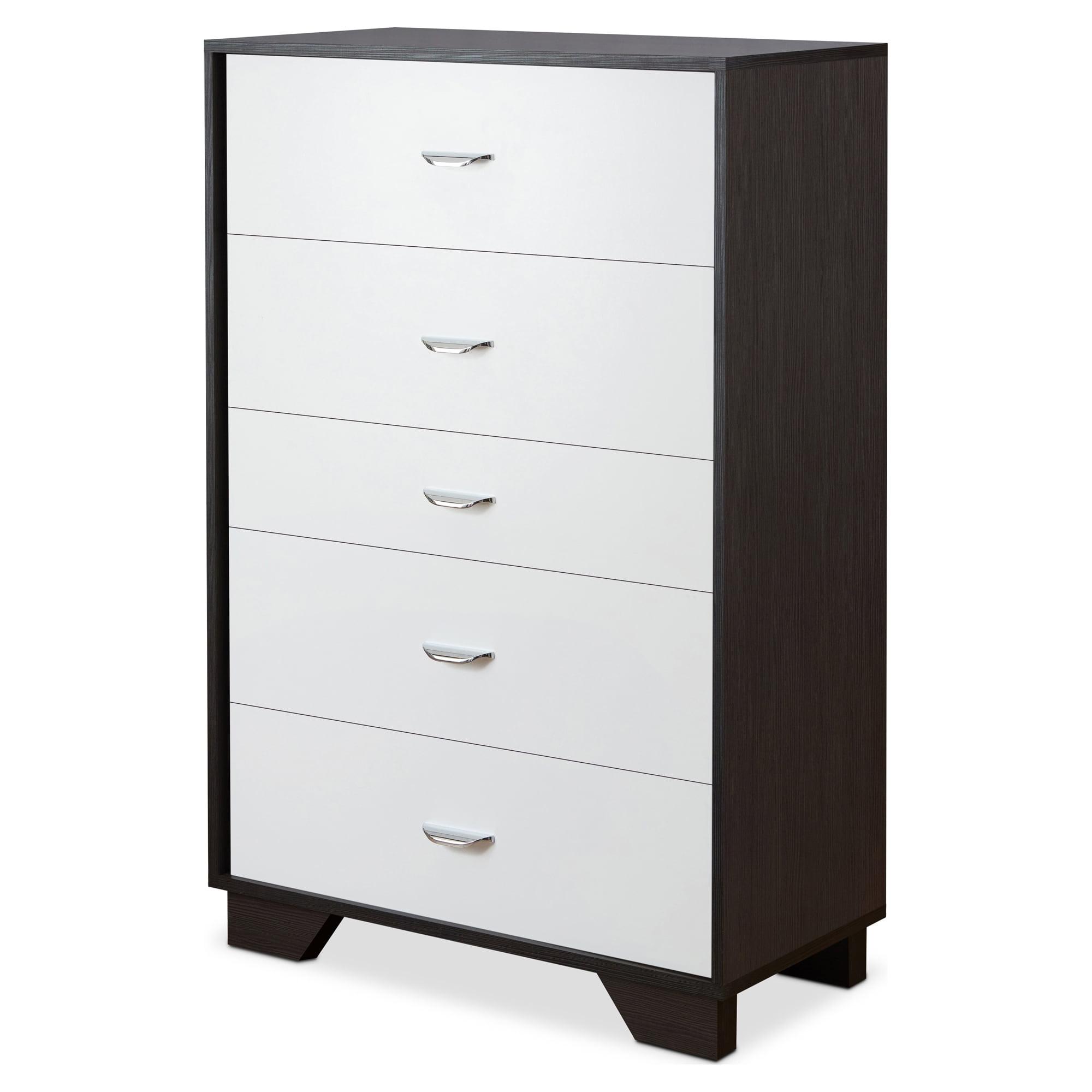 Eloy Industrial Vertical Storage Chest with Soft Close Drawers, White & Espresso