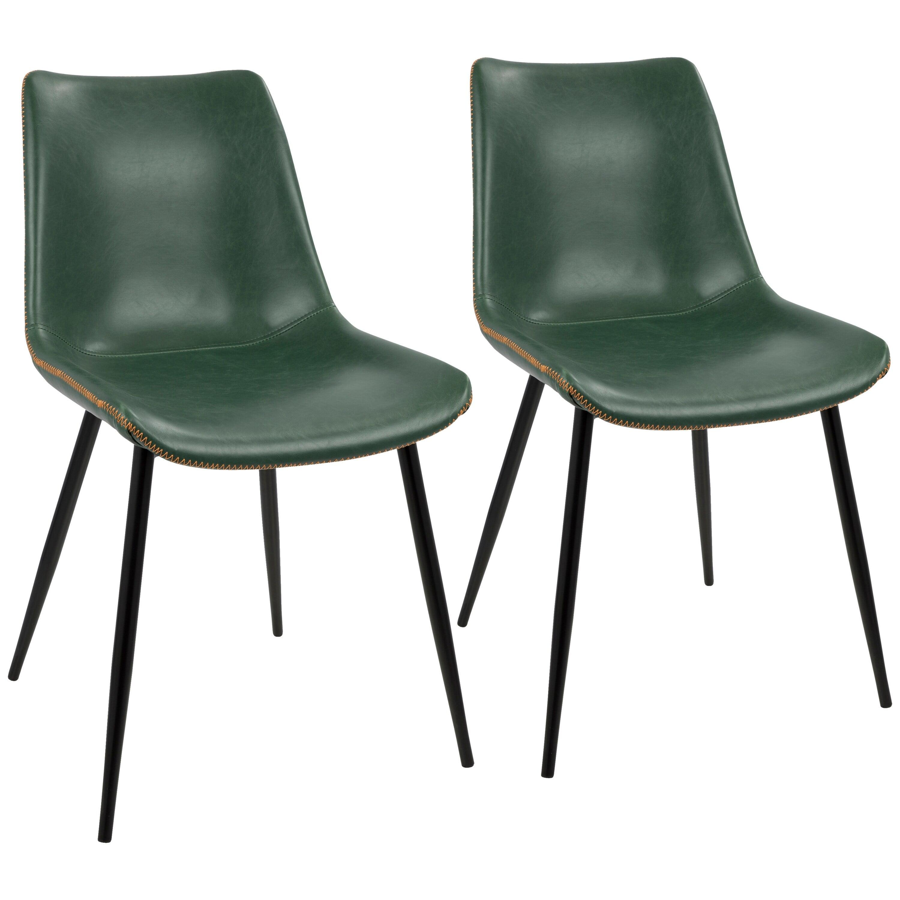 Set of 2 Durango Contemporary Dining Chair Green - LumiSource: Vintage Faux Leather, Metal Legs, Zig-Zag Stitching