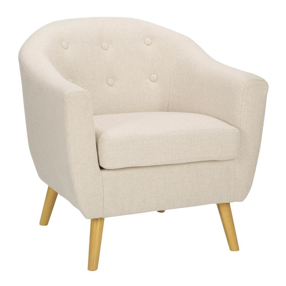 Beige Barrel Accent Chair with Wood Legs