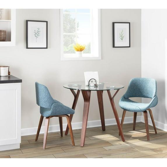 LumiSource Set of 2 Fabrico Mid Century Modern Dining/Accent Chair Walnut Blue:: Polyester Upholstery, Wood Legs, Floor Protectors