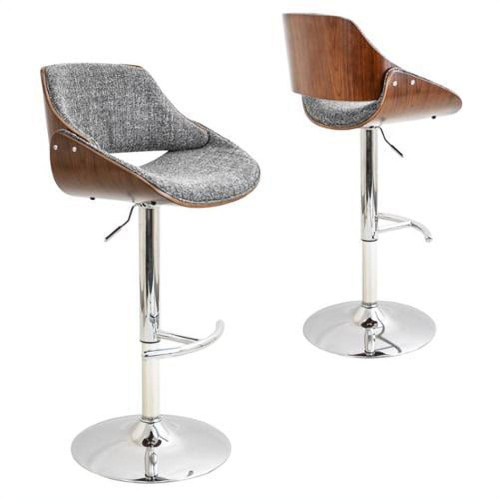 Contemporary Walnut & Blue Swivel Adjustable Barstool