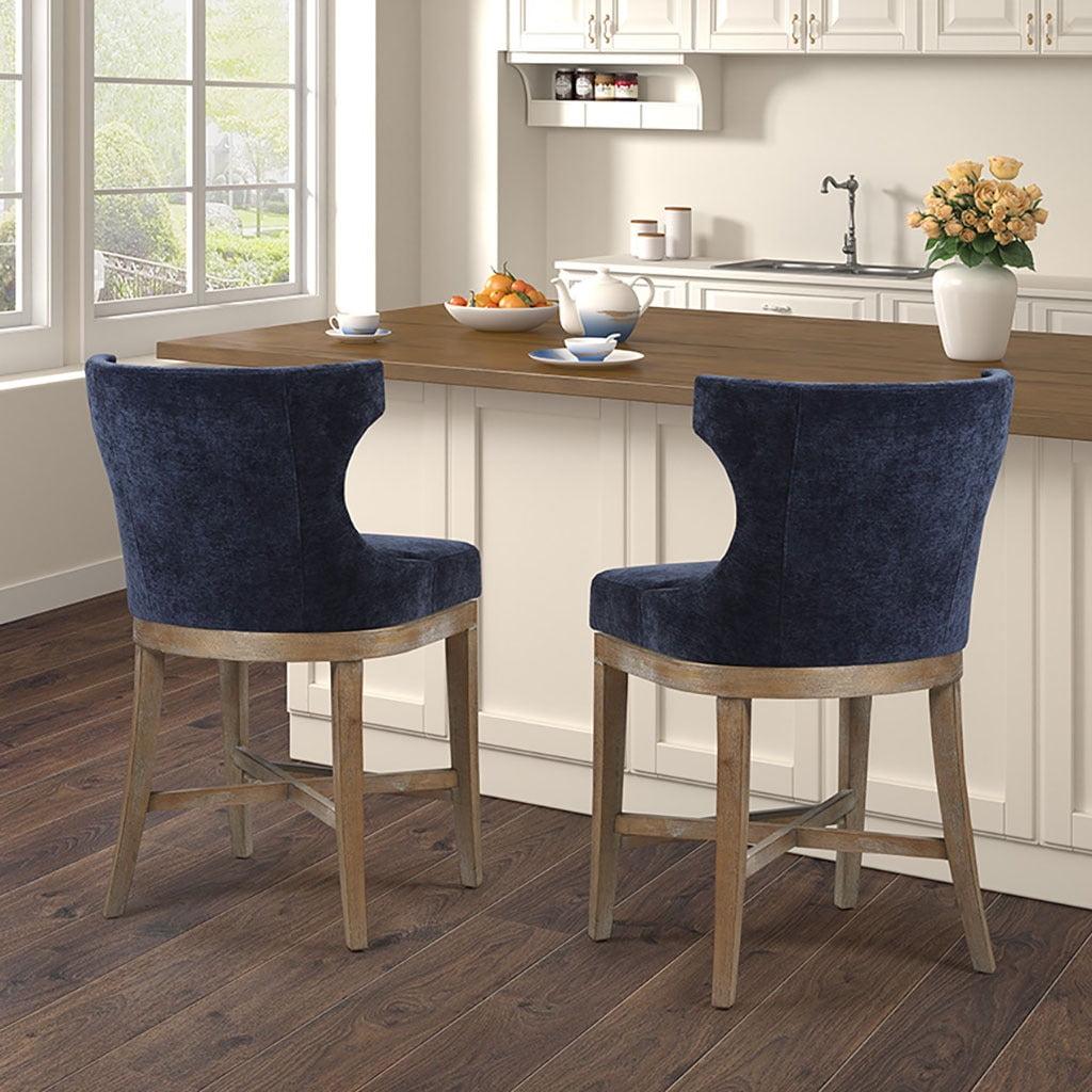 Carson Navy Swivel Counter Stool with Wood and Acrylic