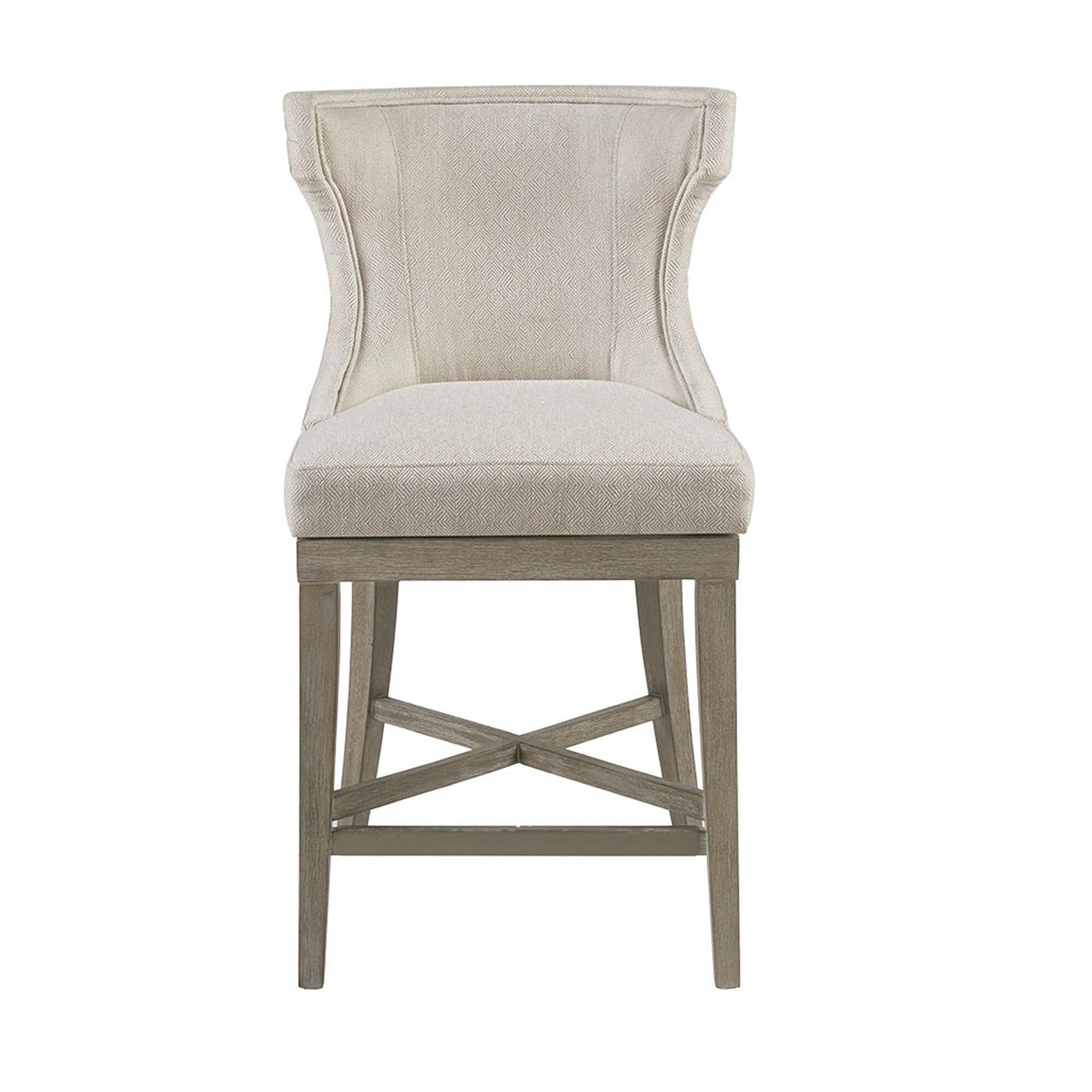 Cream Upholstered Wingback Swivel Counter Stool with Wood Frame