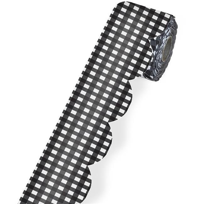 Carson Dellosa 65' Black Gingham Rolled Scalloped Bulletin Board Borders (1 roll)