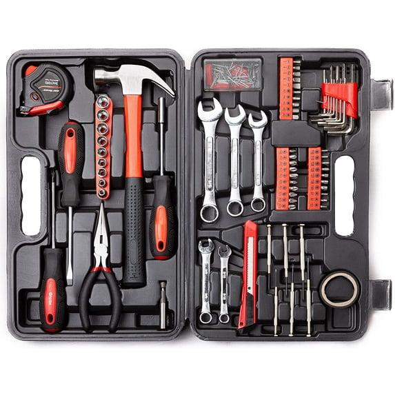 Cshidworld 148-Piece Tool Set General Household Hand Kit with Plastic Toolbox Storage Case, Mechanic Basic Home Tool Kit for Men and Women, All Essential Repair Tools for Home Garage and Office, Red