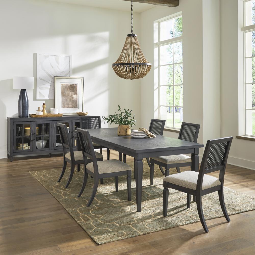 Aged Whiskey 7-Piece Rectangular Dining Set with Cane Chairs